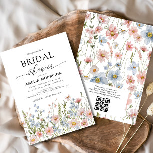 QR Code Wildflower Garden Bridal Shower Invitation