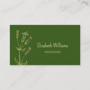 QR Code    Wildflower Gold Green Minimalist  Business Card