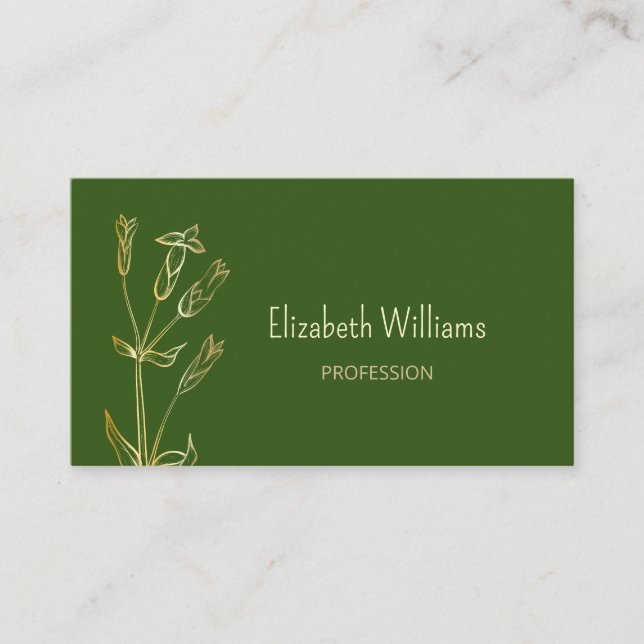 QR Code |  Wildflower Gold Green Minimalist  Business Card (Front)