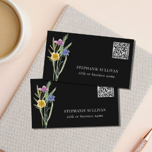 QR Code Wildflower Professional Black Business Card