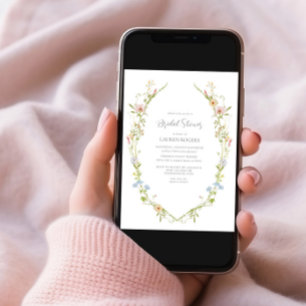 QR Code Wildflower Watercolor Garden Bridal Shower Invitation