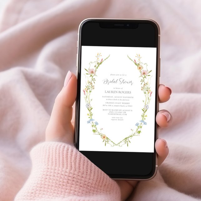 QR Code Wildflower Watercolor Garden Bridal Shower Invitation (Creator Uploaded)