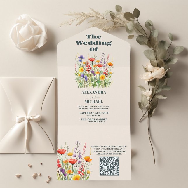 QR Code Wildflower Wedding Boho Country Floral All In One Invitation (Creator Uploaded)