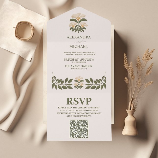 QR Code Wildflowers Botanical Garden Wedding All In One Invitation (Creator Uploaded)