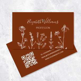 QR Code Wildflowers Terracotta Business Card