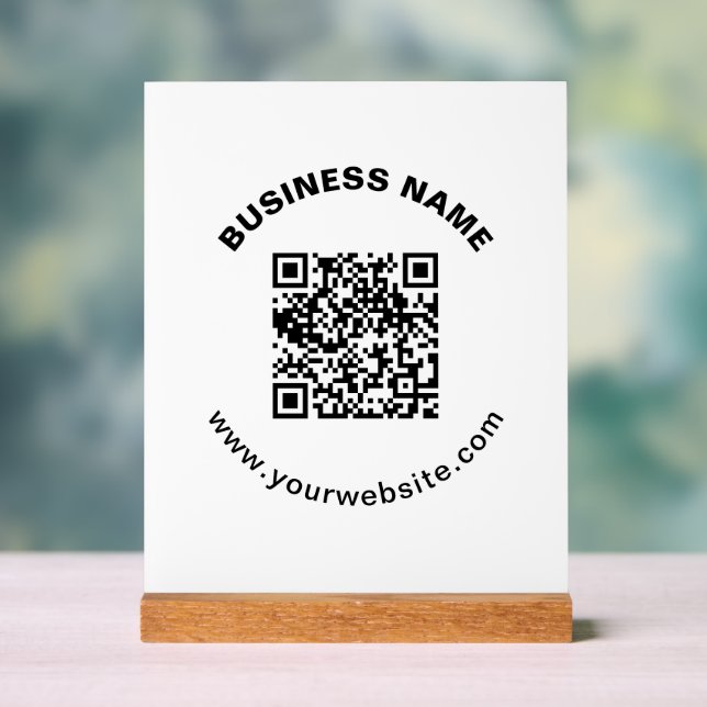 QR Code with Business Name Bold Circular Text Acrylic Sign (Neutral)