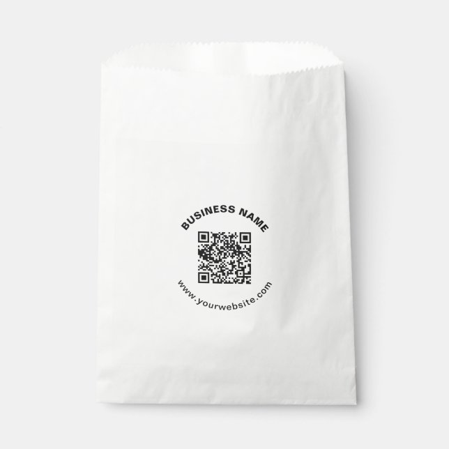 QR Code with Business Name Bold Circular Text Favour Bags (Front)