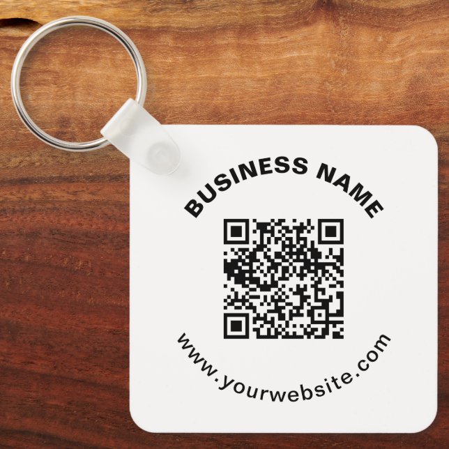QR Code with Business Name Bold Circular Text Key Ring (Front)