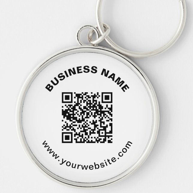 QR Code with Business Name Bold Circular Text Key Ring (Front)