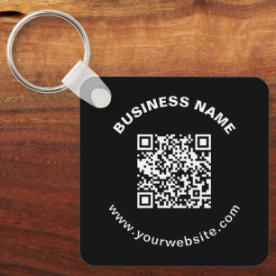 QR Code with Business Name Bold Circular Text Key Ring