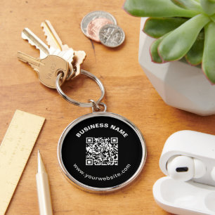 QR Code with Business Name Bold Circular Text Key Ring
