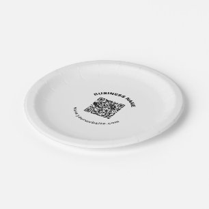 QR Code with Business Name Bold Circular Text Paper Plate