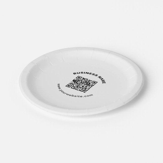QR Code with Business Name Bold Circular Text Paper Plate (Angled)