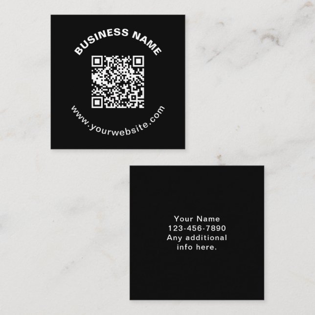 QR Code with Business Name Bold Circular Text Square Business Card (Front/Back)