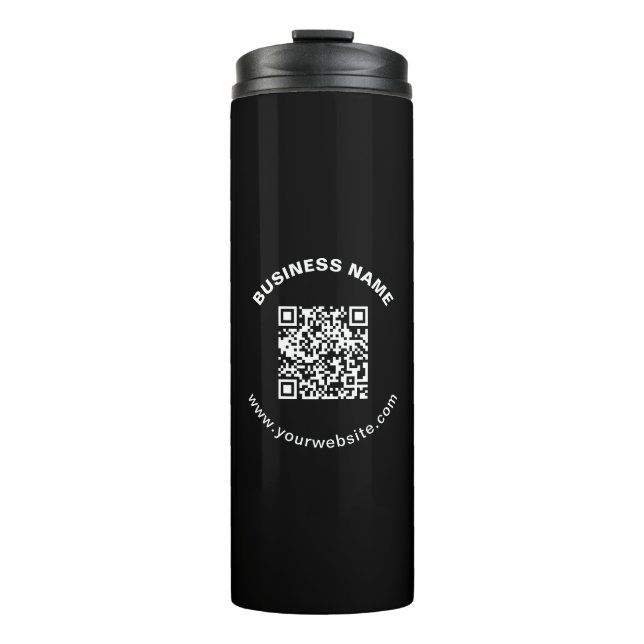 QR Code with Business Name Bold Circular Text Thermal Tumbler (Front)