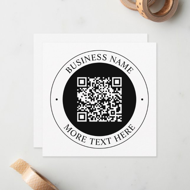 QR Code with Business Name Editable Circular Text Card (Front/Back In Situ)