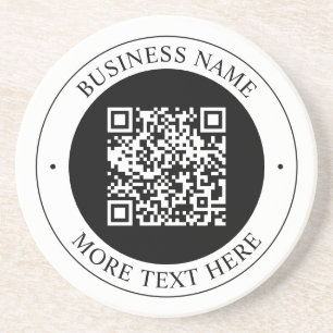 QR Code with Business Name Editable Circular Text Coaster