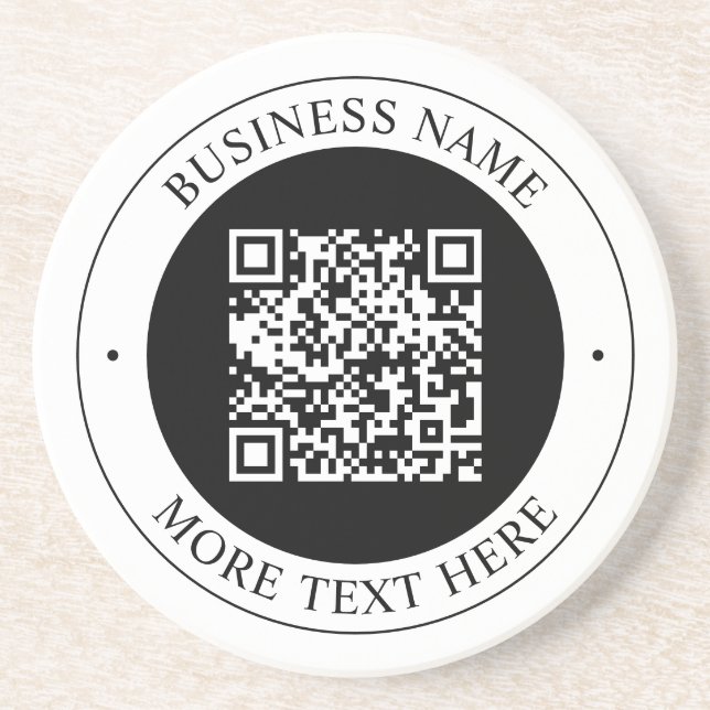 QR Code with Business Name Editable Circular Text Coaster (Front)