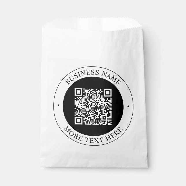 QR Code with Business Name Editable Circular Text Favour Bags (Front)