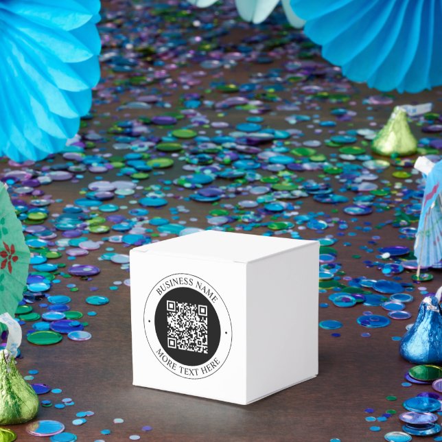 QR Code with Business Name Editable Circular Text Favour Box (Party)