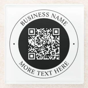 QR Code with Business Name Editable Circular Text Glass Coaster