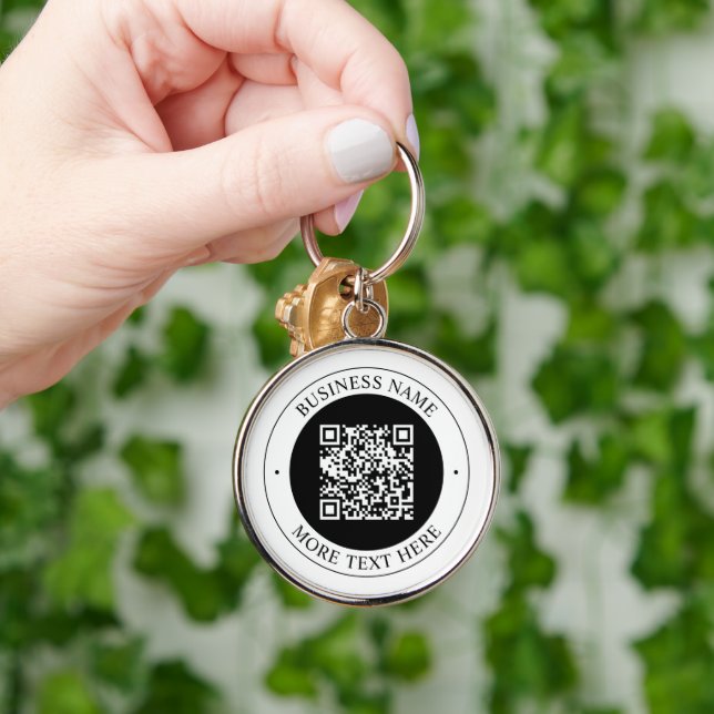 QR Code with Business Name Editable Circular Text Key Ring (Hand)