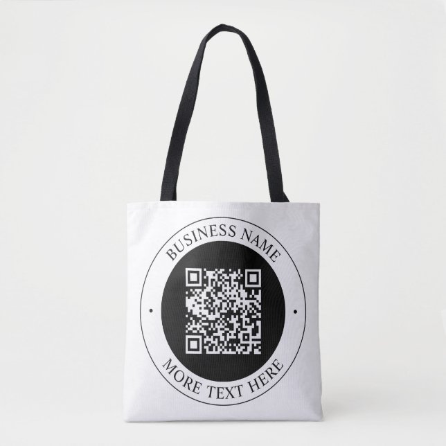 QR Code with Business Name Editable Circular Text Tote Bag (Front)