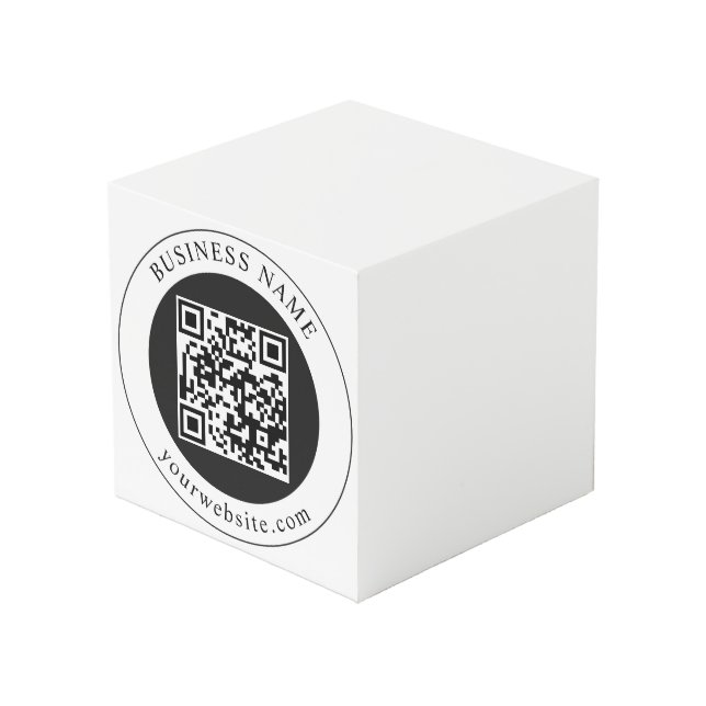 QR Code with Business Name Editable Cube (Front Angled)