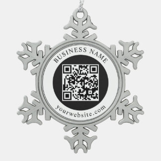 QR Code with Business Name Editable Snowflake Pewter Christmas Ornament