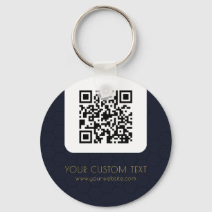 QR Code with custom text navy blue elegant Key Ring
