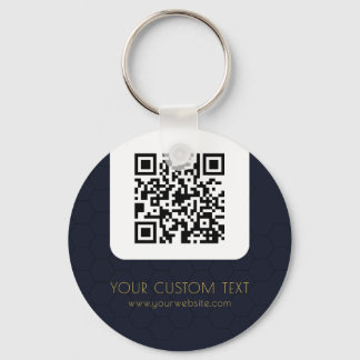 QR Code with custom text navy blue elegant Key Ring