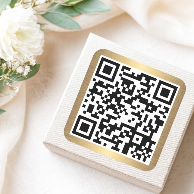 QR code with golden gradient border Square Sticker (QR code with golden gradient border Square Sticker)