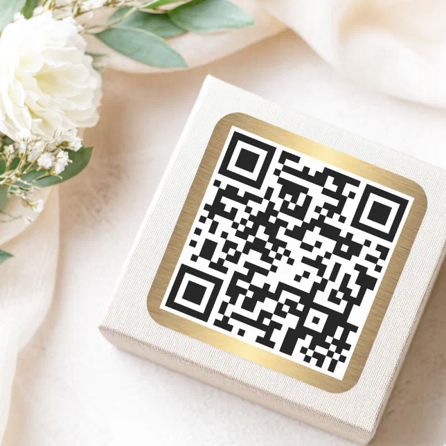 QR code with golden gradient border Square Sticker | Zazzle