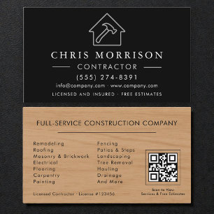 QR Code Wood Building Contractor Business Card