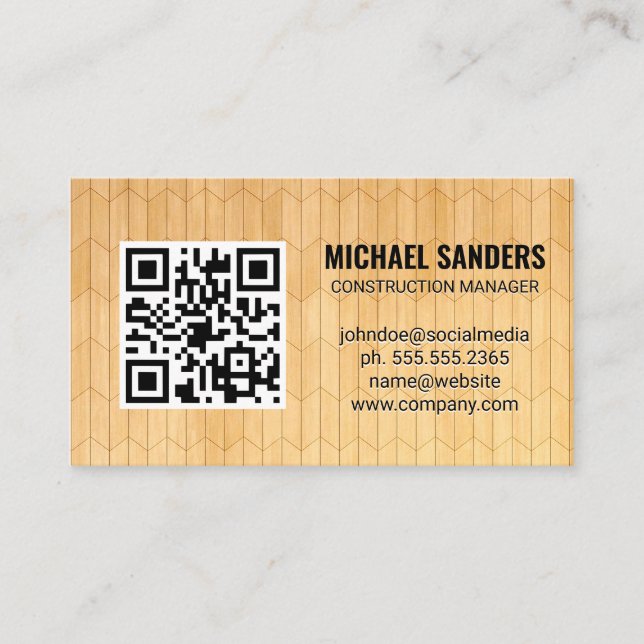 QR Code | Wood Panel Pattern Business Card (Front)