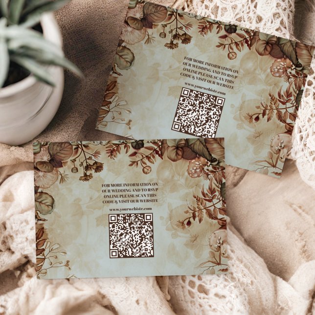 QR Code Woodland Fall Watercolor Mushroom Wedding Enclosure Card (Creator Uploaded)