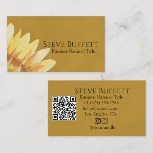 QR Code Yellow Sunflower watercolor Business Card