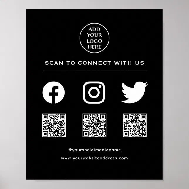 QR Code Your Logo Follow Scan Me Connect With Us Poster | Zazzle