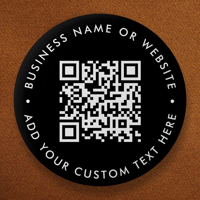 QR Code | Your Text Black Modern Minimalist 6 Cm Round Badge (Creator Uploaded)