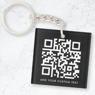 QR Code Your Text Black Modern Minimalist Key Ring