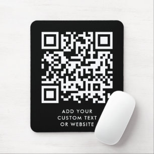 QR Code Your Text Black Modern Minimalist Mouse Mat