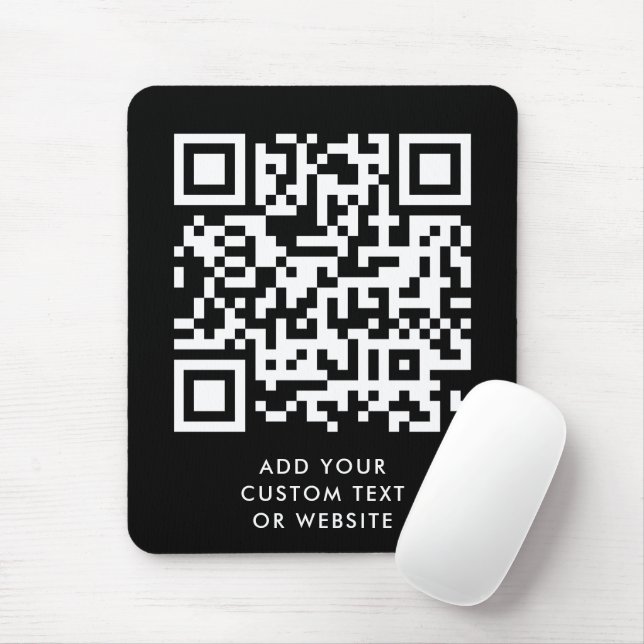 QR Code | Your Text Black Modern Minimalist Mouse Mat (With Mouse)