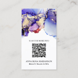 *~* QR CODE Yummy Denim Blue Gold Gilded Business Card