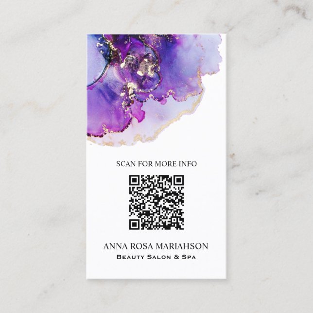 *~* QR CODE Yummy Violet Blue Gold Gilded   AP29 Business Card (Front)