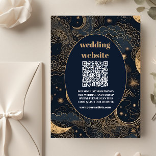 qr codeMidnight Blue Gold Celestial Wedding Enclosure Card