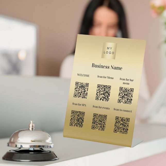 QR codes guest information hotel resort gold Pedestal Sign (Creator Uploaded)
