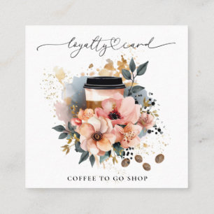 *~* QR Coffee To Go Glitter Heart Rewards Floral Loyalty Card