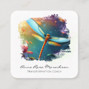 *~* QR Colorful  Lotus Lily  Abstract Dragonfly   Square Business Card