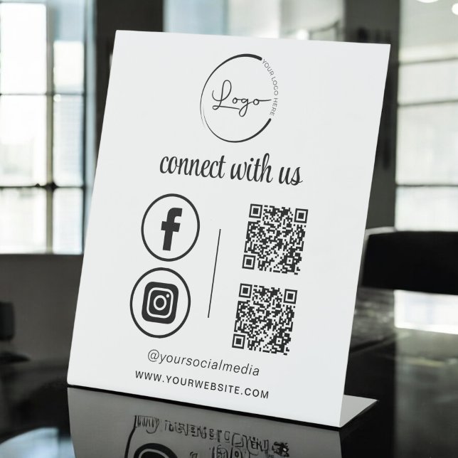 QR Connect With Us Business Logo Social Media Pedestal Sign (Creator Uploaded)