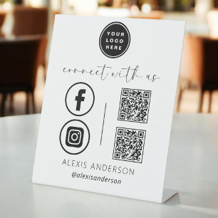 QR Connect With Us Business Logo Social Media Pedestal Sign